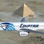 EgyptAir plane flying over the Pyramids of Giza